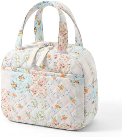 WOBAGMEN Quilted Lunch Box for Women,Coquette Aesthetic Lunch Box for Teen Girls,Cute Floral Lunch Bags for Work, School,Office,Picnic,Travel (coloful floral)