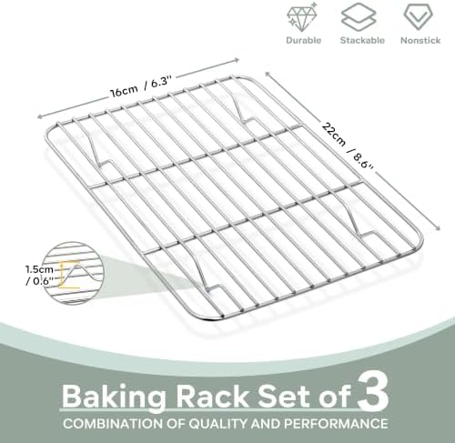 Herogo 8.6” x 6.3” Cooling Rack, 3 PCS Mini Stainless Steel Baking Racks
