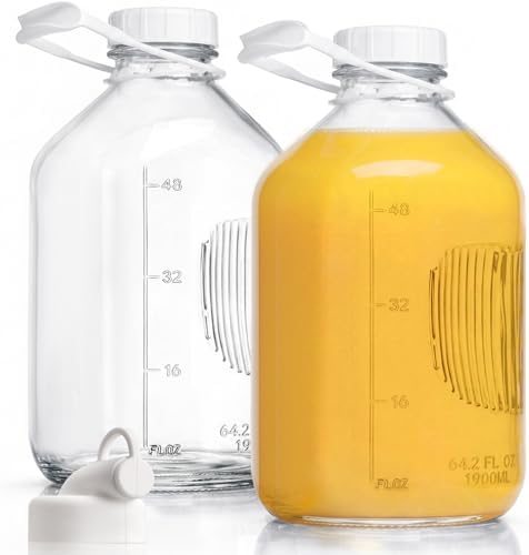 CUCUMI 2 Pack 64 Oz Glass Milk Bottle with Lid