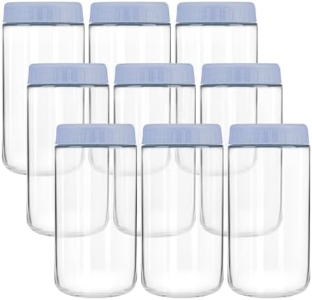Overnight Oats Containers with Lids, 24oz Wide Mouth Mason Jars with Lids, 9 Pack Glass Jars with Airtight lid for Chia Pudding Yogurt Salad, Meal Prer Oatmeal Jars, Blue