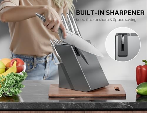 ASETY Knife Block Set, 15 PCS Knives Set for Kitchen, Stainless Steel