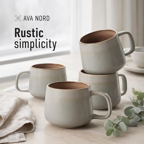 Ava Nord Small Stoneware Ceramic Coffee Mugs Set of 4 | 6 oz | Sage Ash