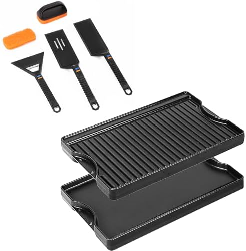 Utheer Reversible Griddle Kit, 16.5 x 10.5 Inch Cast Iron Flat Top