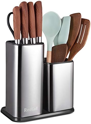RedCall Kitchen Knife Holder,Stainless Steel Universal Knife Block Without Knives for Countertop,Modern Knife Utensil Holder for Counter,Edge-Protect Knife Storage Organizer (Stainless Steel (Silver))