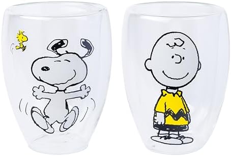 Silver Buffalo Peanuts Snoopy, 2 Pack Double Walled Glass Set, 12.5oz
