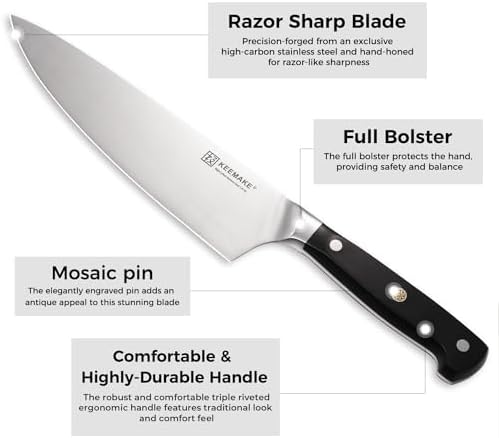 KEEMAKE Chef Knife Set, 6PCS Ultra Sharp Kitchen Knives with Ergonomic Handle, High Carbon Stainless Steel Kitchen Knife Set, Forged Cooking Knife Set for Slicing Meat Vegetable Bread And Fruit