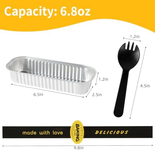 30 Pack Mini Loaf Pans with Lids and Spoons, 6.8 oz White Disposable Cake Pans for Desserts
