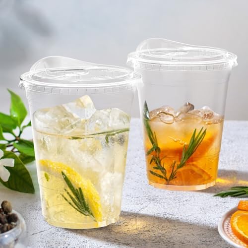 Dealusy 100 Pack - 16 oz Clear Plastic Cups with Sip Lids