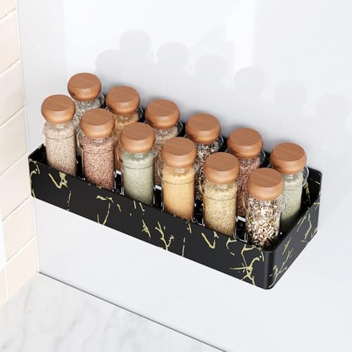 Mystozer Magnetic Spice Rack for Refrigerator Black Gold, 4 Pack