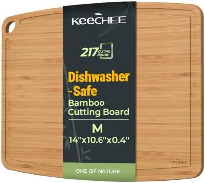 Keechee Dishwasher Safe Bamboo Cutting Board, Lightweight & Durable Wood Cutting Board, Reversible with Juice Groove, Easy to Store & Clean, Ideal Kitchen Gift for Home Cooks