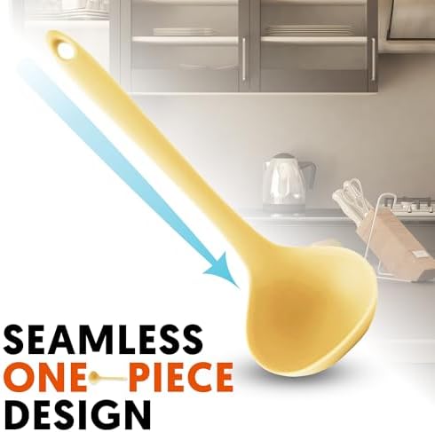 Platinum Silicone Cooking Ladle for Baking, Scraping & Mixing, 100% Food Grade Colorful Silicone Kitchen & Serving Utensils, Heat Resistant, Non-Stick Cookware - 8.6 inch Butter Yellow