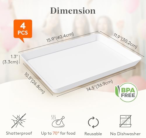 Lifewit 4-Pack 16" x 12" Extra Large Plastic Food Serving Trays for Party