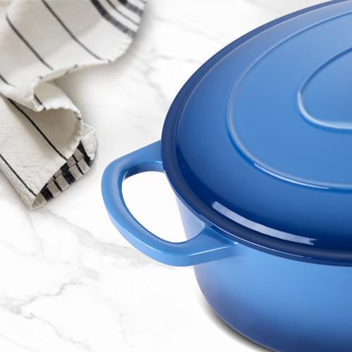 Leonyo 7-Quart Enameled Cast Iron Oval Dutch Oven Pot with Lid, Blue