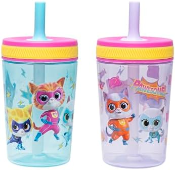 Zak Designs Disney SuperKitties Kelso Toddler Tumblers For Travel or At Home, 15oz 2-Pack Durable Plastic Sippy Cups With Leak-Proof Design is Perfect For Kids (Ginny, Sparks, Buddy, Bitsy)