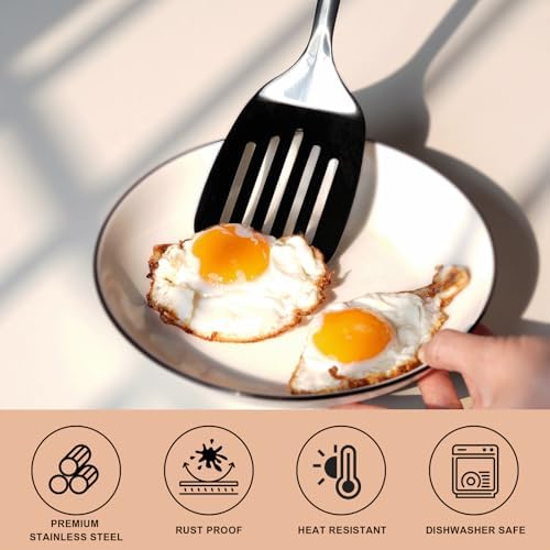 3-Piece Stainless Steel Utensil Set, Turner, Spoon, Skimmer, Black