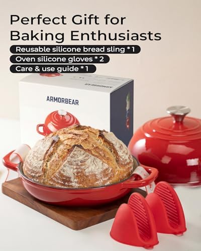 5QT Enameled Cast Iron Sourdough Bread Oven for Homemade, Red