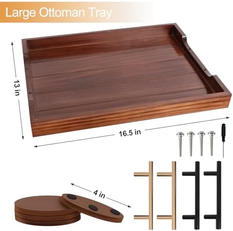 SXNOWS Large Wooden Serving Tray with 2 Sets of Handles,Dark Brown