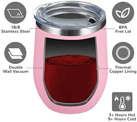 MEWAY 12 OZ/8 Pack Wine Tumbler Glasses with Lid - Stemless Double Wall Vacuum Stainless Steel Travel Tumbler - Keeping Cold & Hot for Wine,Coffee,Cocktails,Drinks-Family and Gifts (Pink,Set of 8)