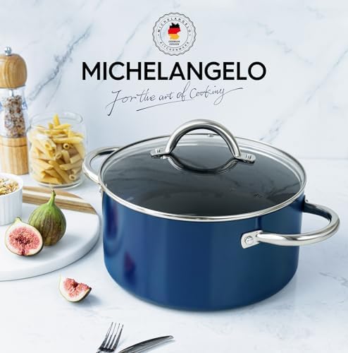 MICHELANGELO 5 Qt Ceramic Nonstick Stock Pot with Lid for Daily Meals, Blue