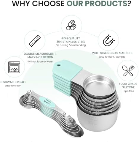 Magnetic Measuring Cups and Spoons Set-Heavy Duty 304 Stainless Steel