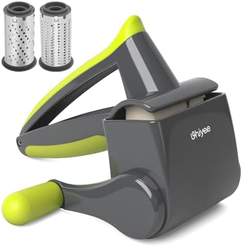 UHIYEE Patented Handheld Parmesan Cheese Grater with 2 Rotary Drums, Gray