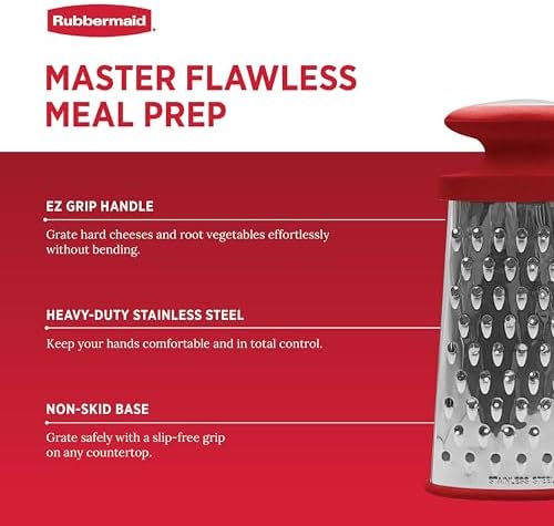 Rubbermaid Stainless Steel Cheese Grater - 9.5" Oval Handheld Box Grater with EZ Grip Handle - Multi-Surface Food & Cheese Shredder | Zester & Graters for Kitchen - Dishwasher Safe