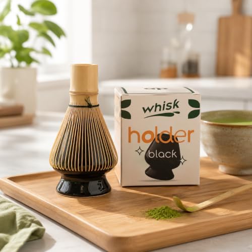 Aprika Life Matcha Whisk Holder Black, Ceramic Chasen Stand for Bamboo Whisk, Japanese Tea Ceremony Accessory