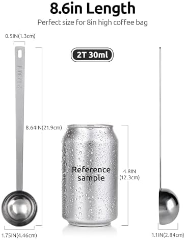 U-Taste Coffee Scoop 2 Tablespoon: 18/8 Stainless Steel Measuring Scooper for Ground Coffee, Bean, Powder, Espresso, 6.9in Long Handle Metal Meaure Spoon for Canister, Jar (2Tbsp/30ml, Silver)