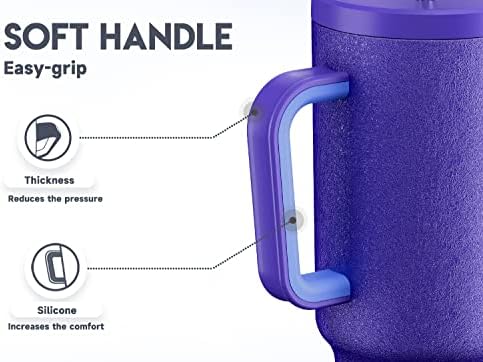 Meoky 40oz Tumbler with Handle, Leak-proof Lid and Straw, Insulated Coffee Mug Stainless Steel Travel Mug, Keeps Cold for 34 Hours or Hot for 10 Hours (Offshore)