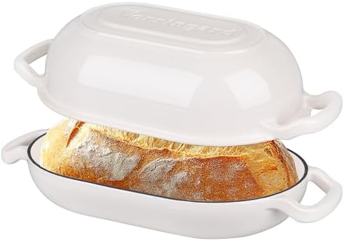 VORRINGARD Enameled Cast Iron Sourdough Bread Oven, Dutch Oven, Loaf Cast Iron Bread Pan for Homemade Bread Baking, Meatloaf Pan with Lid, 5QT, White