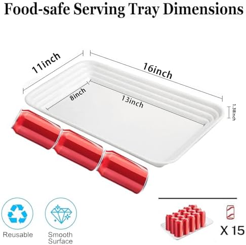 SUT 16" x 11" Large White Serving Trays, 4-Pack Reusable Plastic Platters for Cookies, Appetizers, Charcuterie, Snacks, Desserts and Party Food, Stackable Serving Tray Set