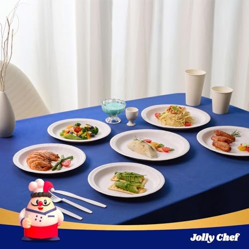 JOLLY CHEF10 inch 140 Pack Disposable Paper Plates,Soak Proof, Cut Proof, Microwave Safe Heavy Duty Paper Plates Everyday Use