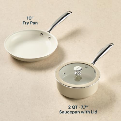 Pyrex 3-Piece Ceramic Cookware Fry Pan & Saucepan Set with Lid & Handles