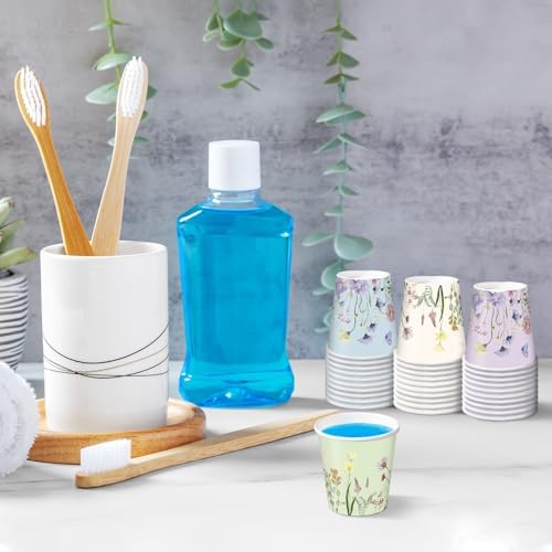 RUSPEPA 2 oz Bathroom Cups, Disposable Paper Cups - 100 Pack Set Wild Flower Design Printed - Mini Mouthwash Rinse Paper Cups for Home, Bathroom, Picnic, Party, and Events