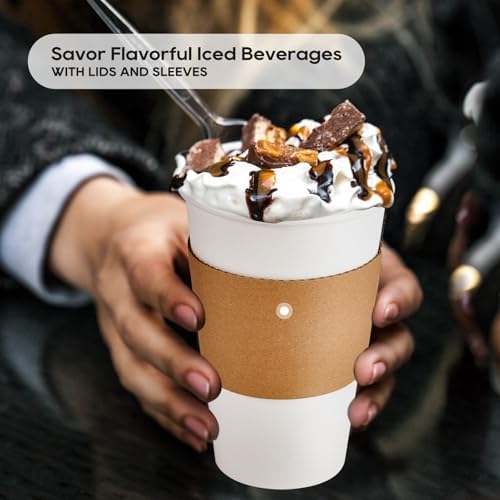 JOLLY PARTY 50 Pack 16 oz Disposable Paper Coffee Cups with Lids & Sleeves