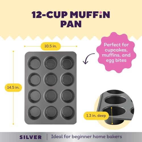 Wilton Silver Non-Stick Muffin Pan, Made Without PFAS, 12-Cup