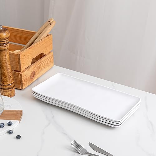 White Melamine Rectangular Serving Platter/Tray, Set of 4, 14 inch