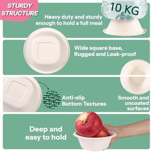 Homestockplus Disposable Bowls 16 Oz [50 Pack] - Heavy Duty Paper Bowls, Sugarcane Fiber Compostable Bowls for Ice Cream, Snacks, Desserts, Microwave Safe BPA-Free Eco Dinnerware (White)