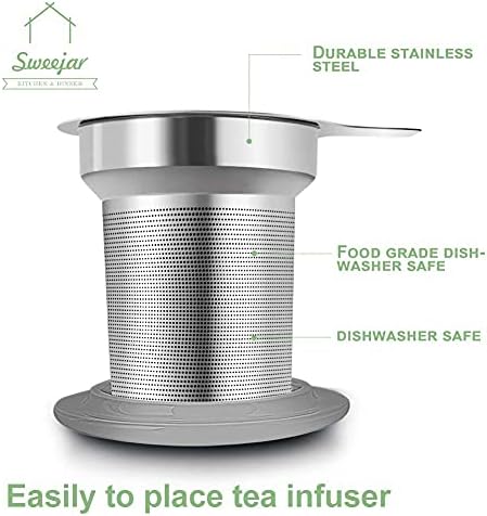 Sweejar Porcelain Tea Infuser Cup with Lid, 16 oz Tea Cup with Strainers for Loose Leaf Tea, Microwave and Dishwasher Safe Coffee Mug, Tea Steeping Mug for Tea Drinkers,Christmas Gift (Navy)