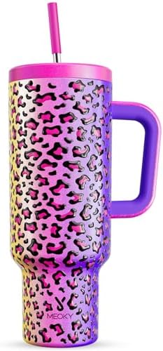 Meoky 50 oz Tumbler with Handle, Tumbler with Lid and Straw, Insulated Stainless Steel Travel Mug, 100% Leak-proof, Keeps Cold for 36 Hours or Hot for 12 Hours (Celebration)