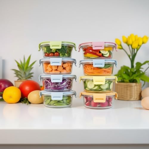 12OZ Round Glass Food Storage Containers With Lids, 1.5 Cup Round Meal Prep Containers with Lid BPA-Free, Small Glass Food Bowl for Soup Leftover, Microwave, Dishwasher, Freezer Safe-4 Pack
