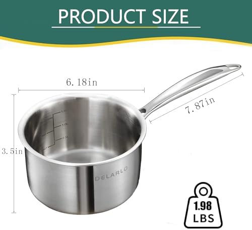 DELARLO Full-body Clad Tri-ply Stainless Steel 1 Quart Saucepan with Lid