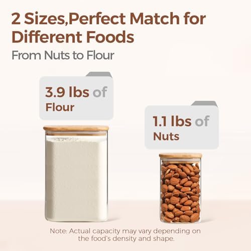 ComSaf Glass Storage Containers with Bamboo Lids 1.2/3.6 Qt 2 Pack
