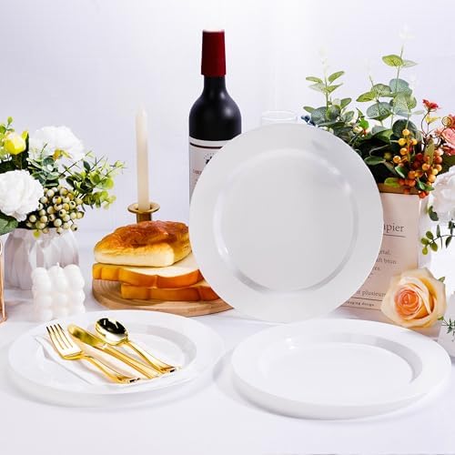 Bestluck 100PCS White Plastic Dinner Plates 10inch for 100 Guests