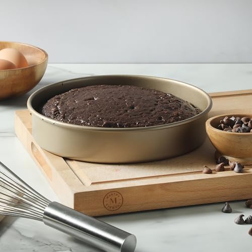 Martha Stewart Gallen 8 Inch Round Nonstick Carbon Steel Cake and Bake Pan - Champagne Durable Bakeware for Cakes, Pies & Desserts