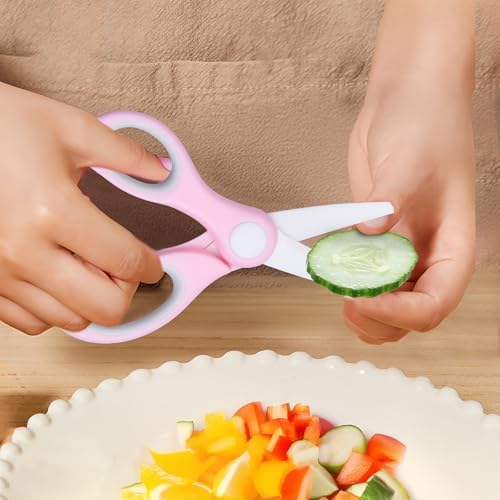 Ceramic Baby Food Scissors - Portable Shears - Healthy Food Cutter with Dust Cover and Storage Case - Cuts Meat, Chicken, Vegetables, Fruits (2-Pack) (Pink - 2 pack)