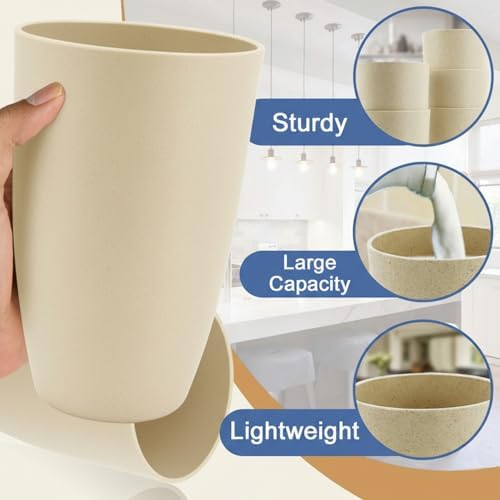 Wheat Straw Cups, Kitchen Cups, 20oz Large Cups Set of 6 (Beige)
