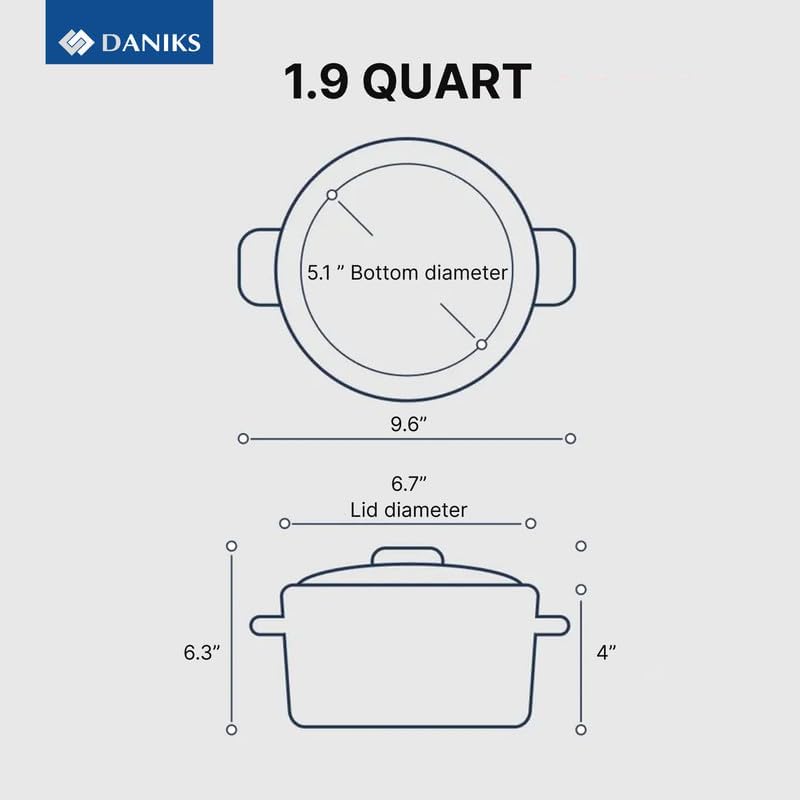 Daniks Modern 2 Quart Stainless Steel Stock Pot with Glass Lid, Tri-Ply Bottom for Even Heating, Induction Compatible, Dishwasher Safe, Heatproof Handles