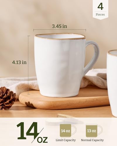 famiware Aurora Coffee Mugs, 14oz Mug Set of 4, Stoneware Cup with Handle