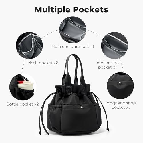 Yarnic Lunch Bag Women Insulated Lunch Box with Water Bottle Holder (Black)